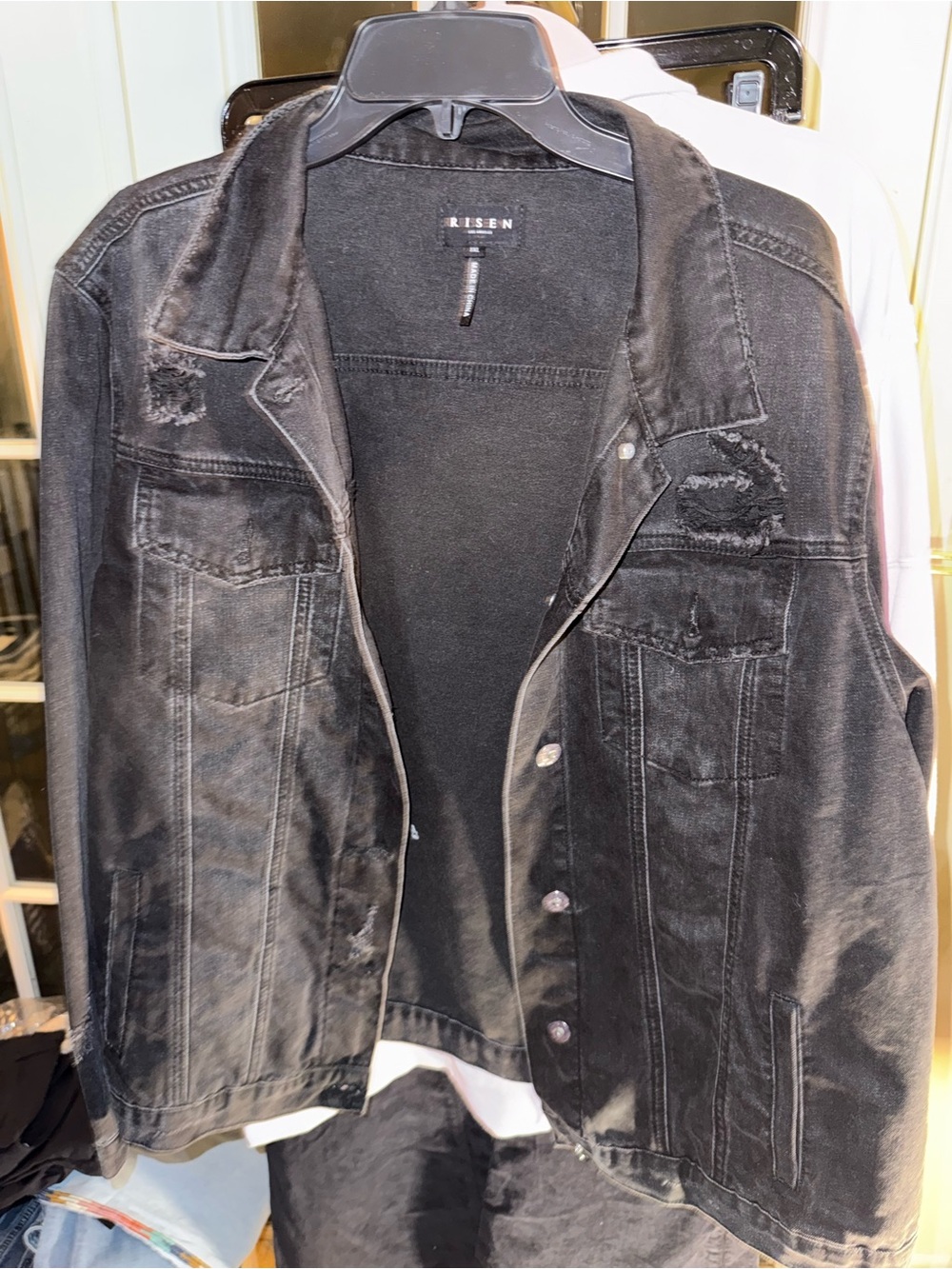 Risen Black Distressed Denim Trucker Jacket